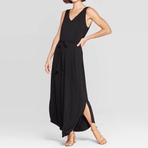 Black Maxi Dress Tie Waist and Slits